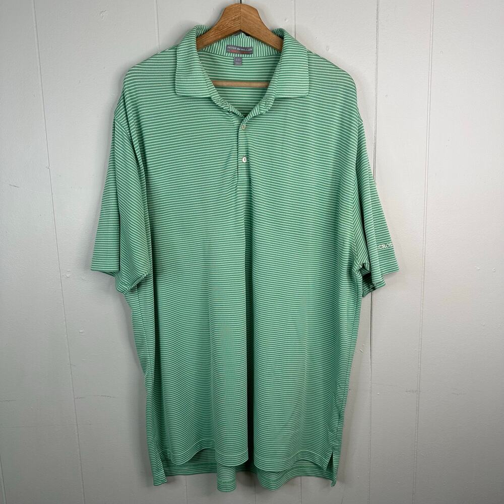 Peter Millar Summer Comfort XXL Green Striped Golf Polo Crosswater Embroidered